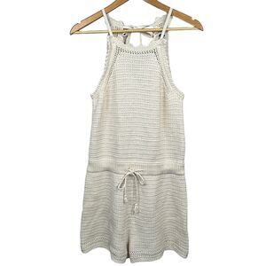 Universal Thread Beige Cotton Crochet Knit Sleeveless Romper Sz S NWT